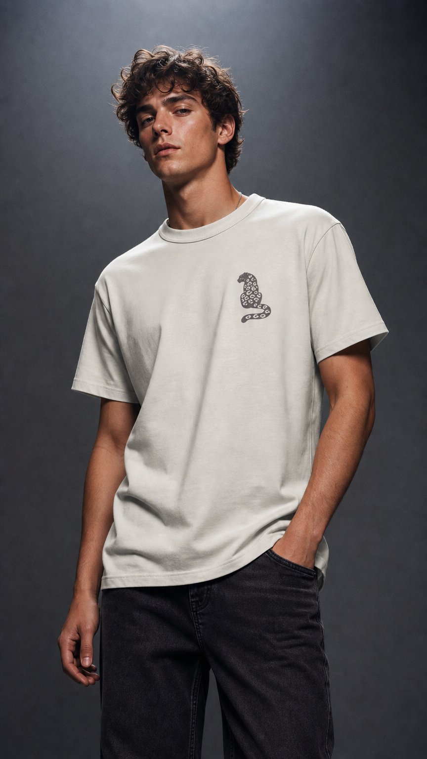 AI product shot of Wild Tee - Snow Leopard . Story
