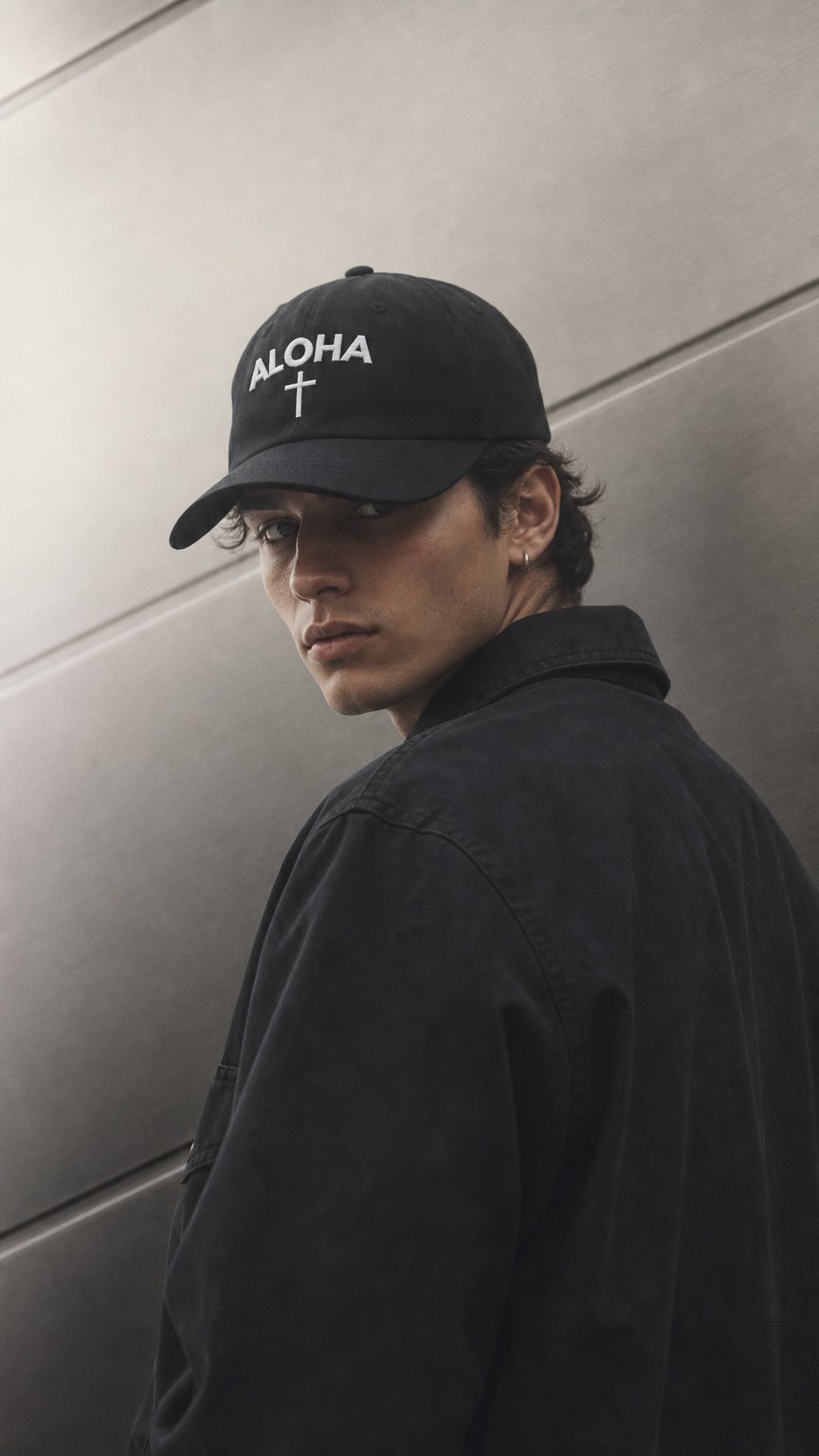 AI product shot of Aloha Cross Dad Cap | Embroidered Faith Hat