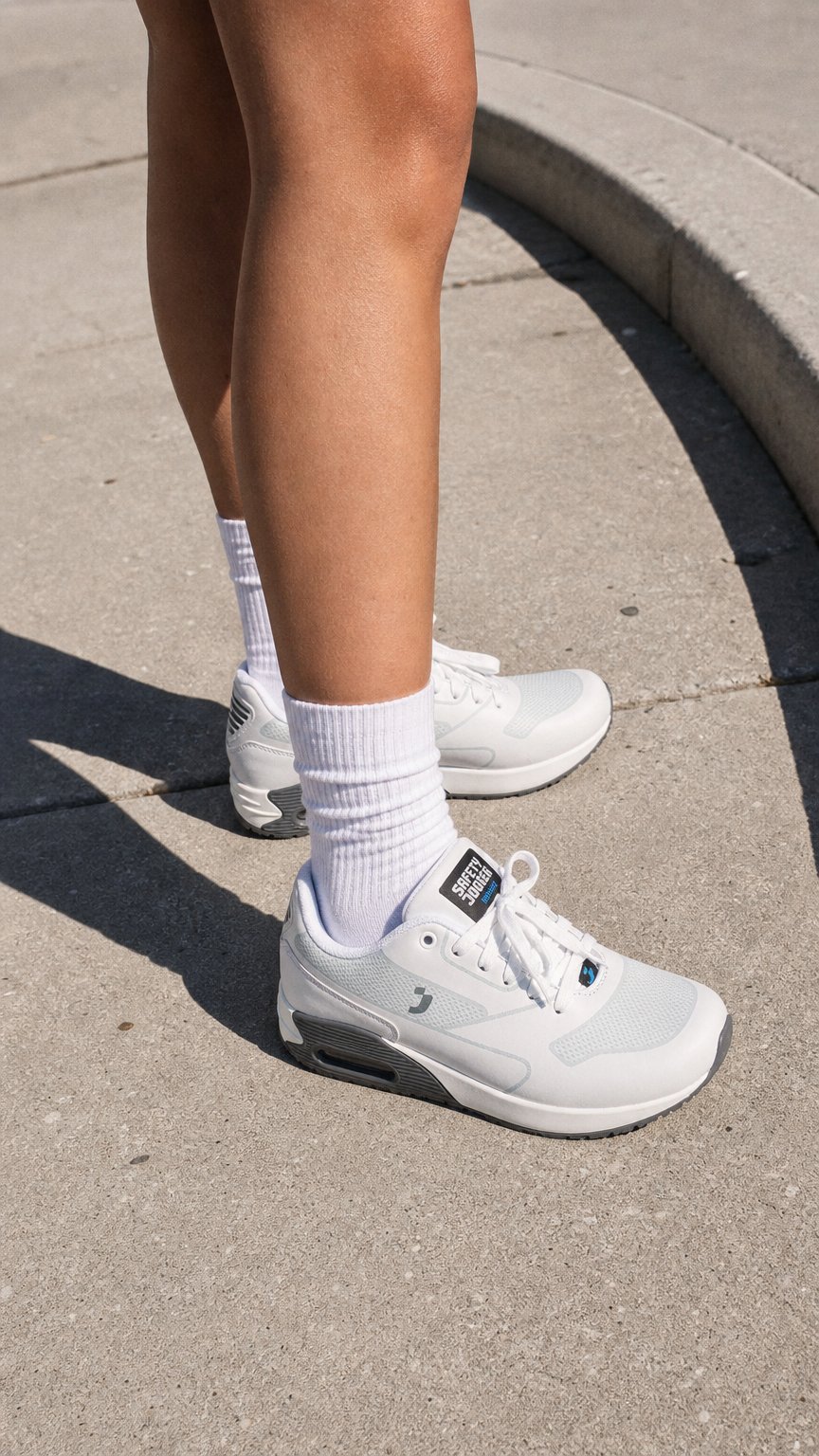 AI product shot of Obuwie medyczne damskie Safety Jogger Ela biało-szare