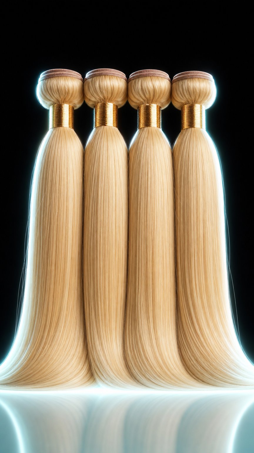 AI product shot of Raw Cambodian Silky Straight Blonde Hair Extensions