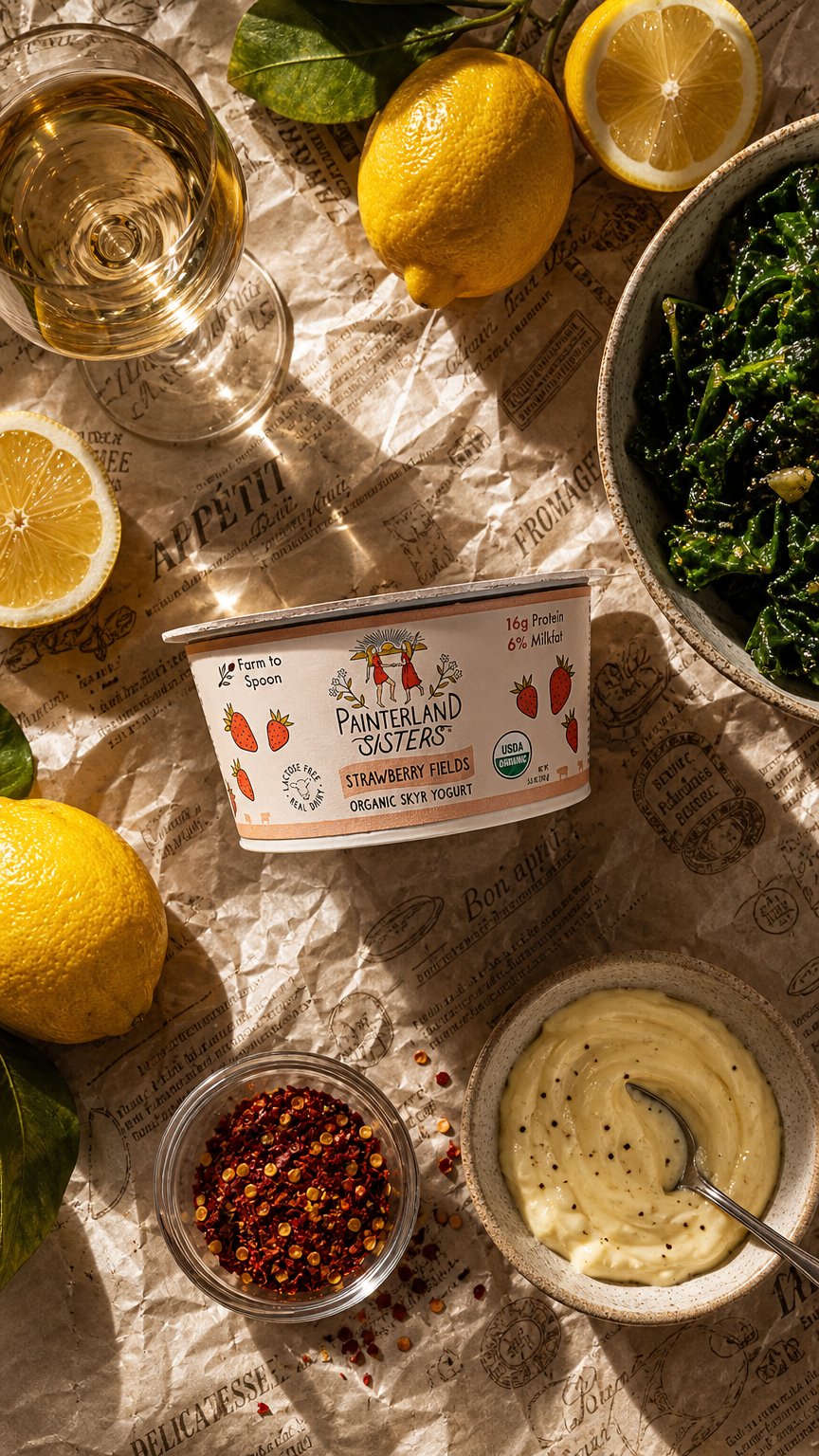 AI product shot of Painterland Sisters, Yogurt Icelandic Style SKYR Strawberry Organic, 5.3 Ounce