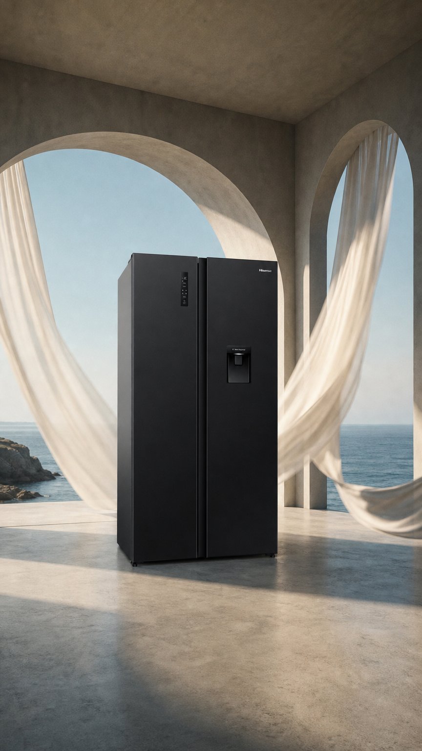 AI product shot of Hisense 541L Side by Side Refrigerator