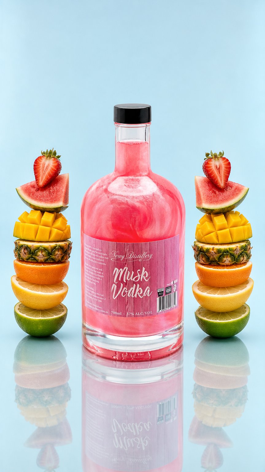 AI product shot of Musk Vodka