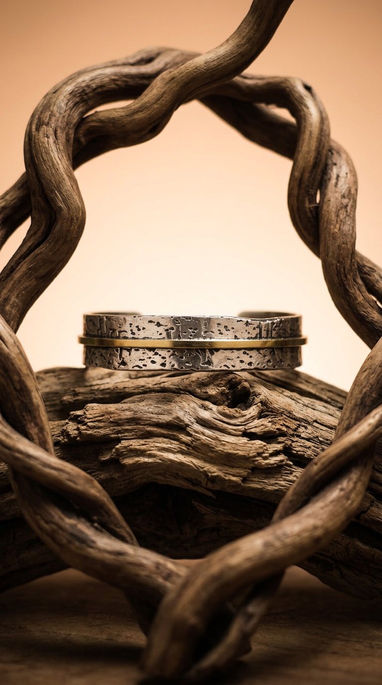 AI product shot of Two tone silver textured cuff