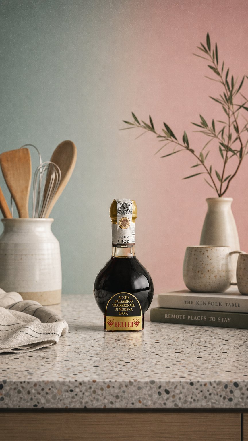 AI product shot of Acetaia Bellei Aceto Balsamico Tradizionale di Modena DOP - 25 anni - 100 ml