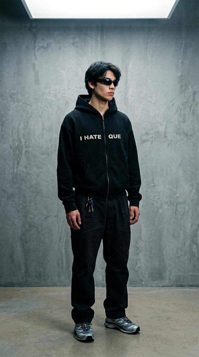AI product shot of I HATE QUELL ZIP UP