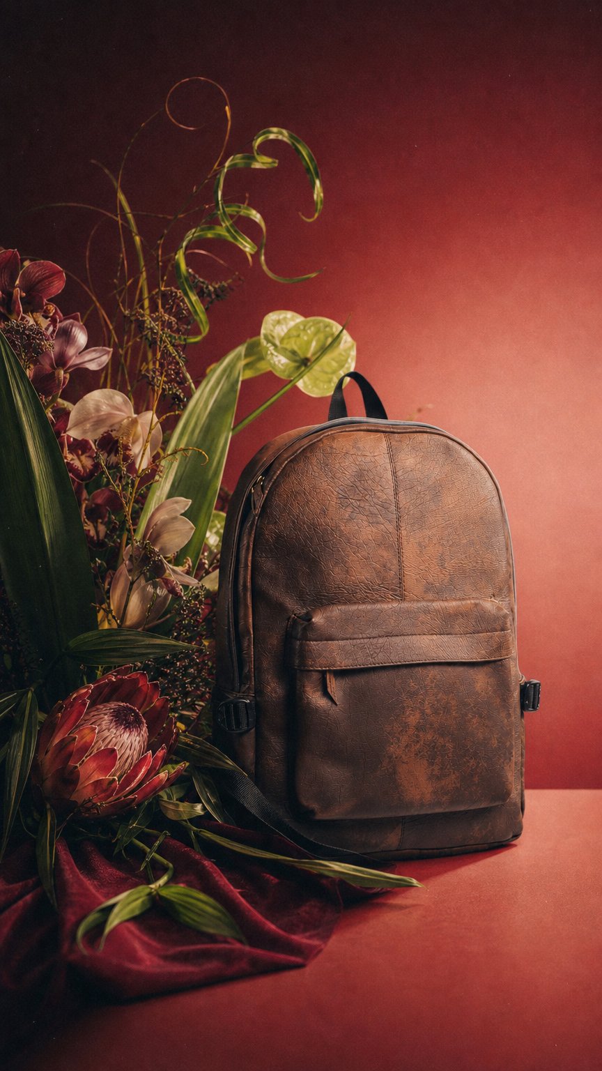 AI product shot of Ar leather backpack