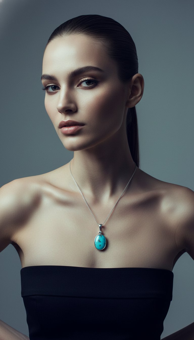 AI product shot of Starborn Campitos Turquoise Oval Pendant in Sterling Silver