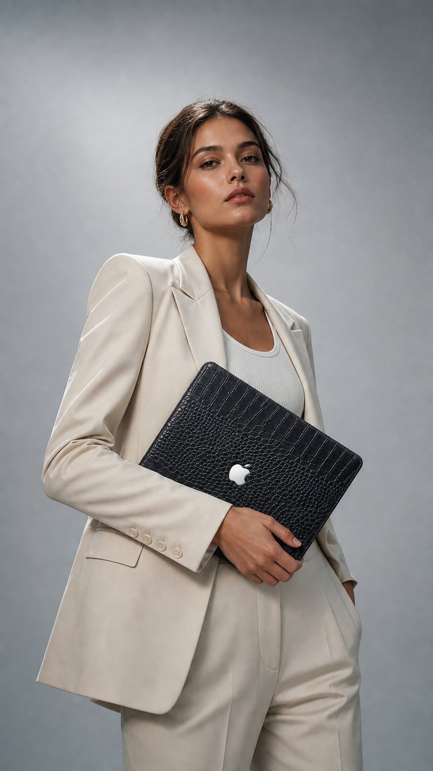 AI product shot of SICILY - Casebus Case for MacBook, Crocodile Pattern Leather Hard Shell Protective Cover