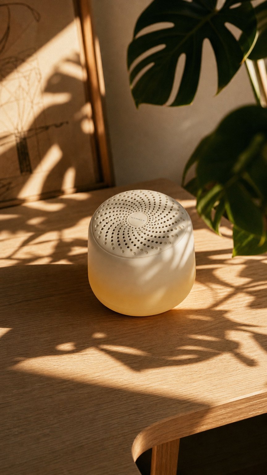 AI product shot of HAMMER Drop Sunrise 5W Portable Speaker with Bluetooth 6.0 & Up to 32H Playtime Beige