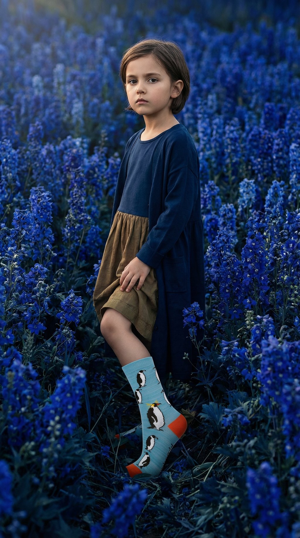 AI product shot of Kids penguin bamboo sock