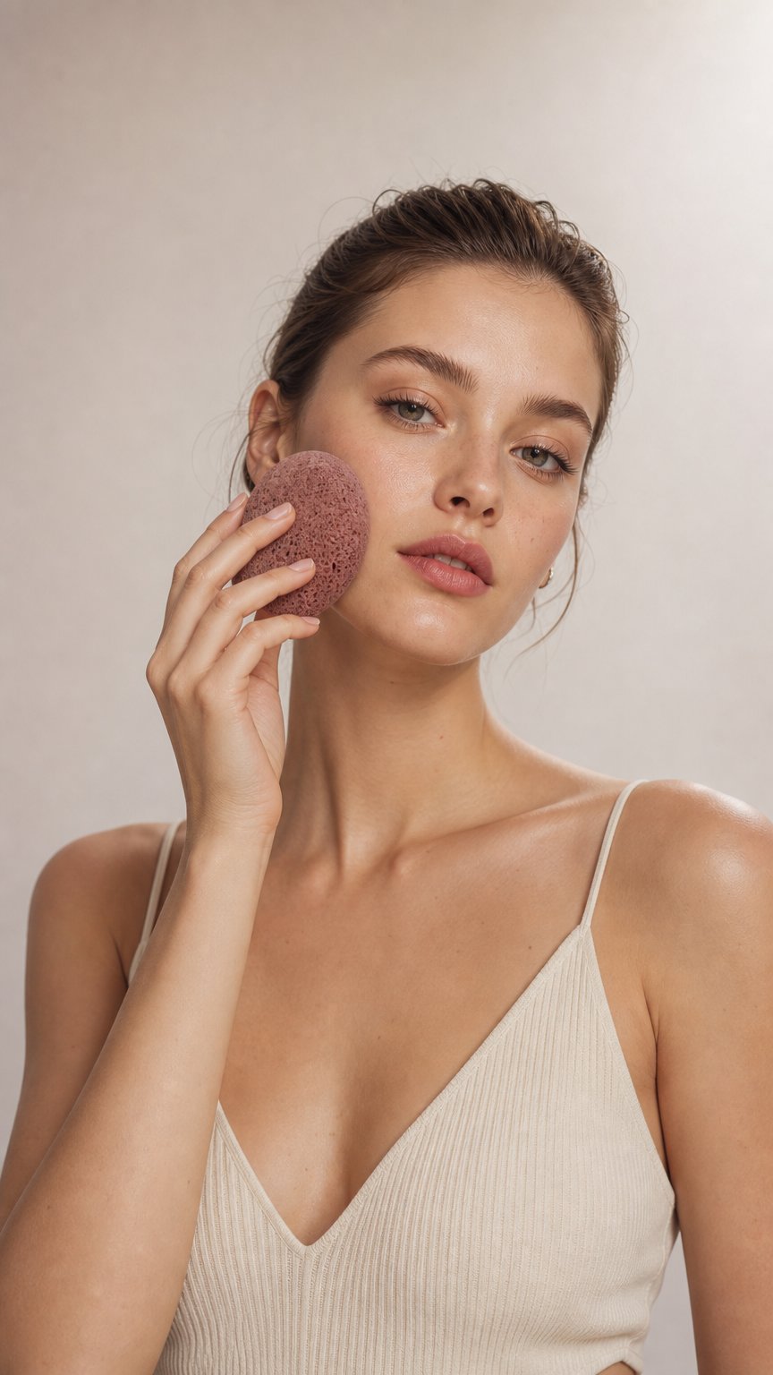 AI product shot of Eponge Konjac - Argile Rouge