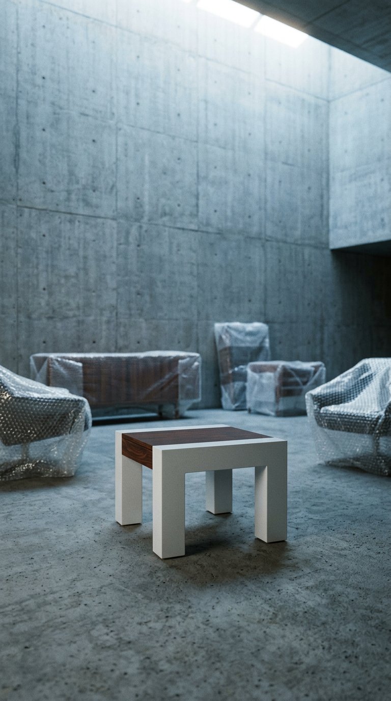 AI product shot of Nora Side Table - 550(H) X 600(W) X 580(D) - Antique Oak /high Gloss White