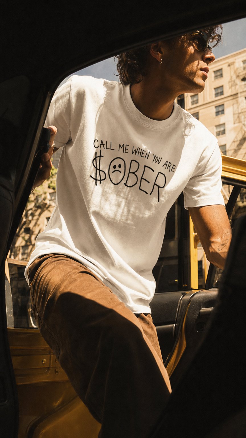 AI product shot of CALL ME WHEN YOU ARE $OBER BOXY DROP SHOULDER CROP T-SHIRT