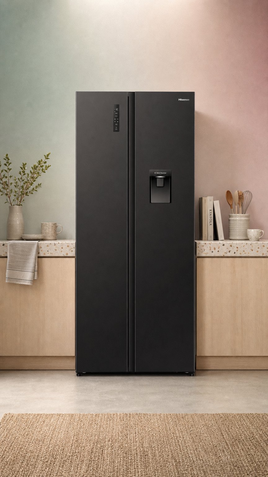 AI product shot of Hisense 541L Side by Side Refrigerator