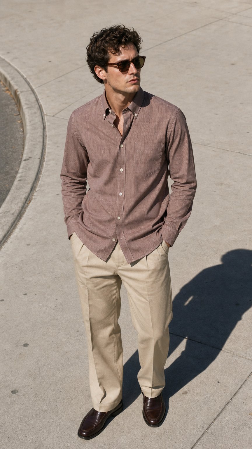 AI product shot of OB2 STUDIO MICRO-CHECK POPLIN | MEN (CHOCOLATE)