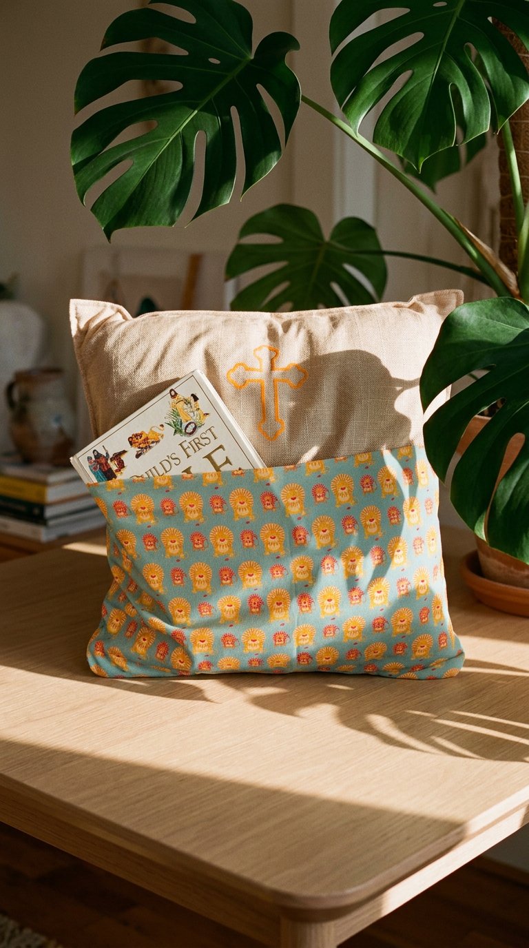 AI product shot of Bible Time Cushion - Lions