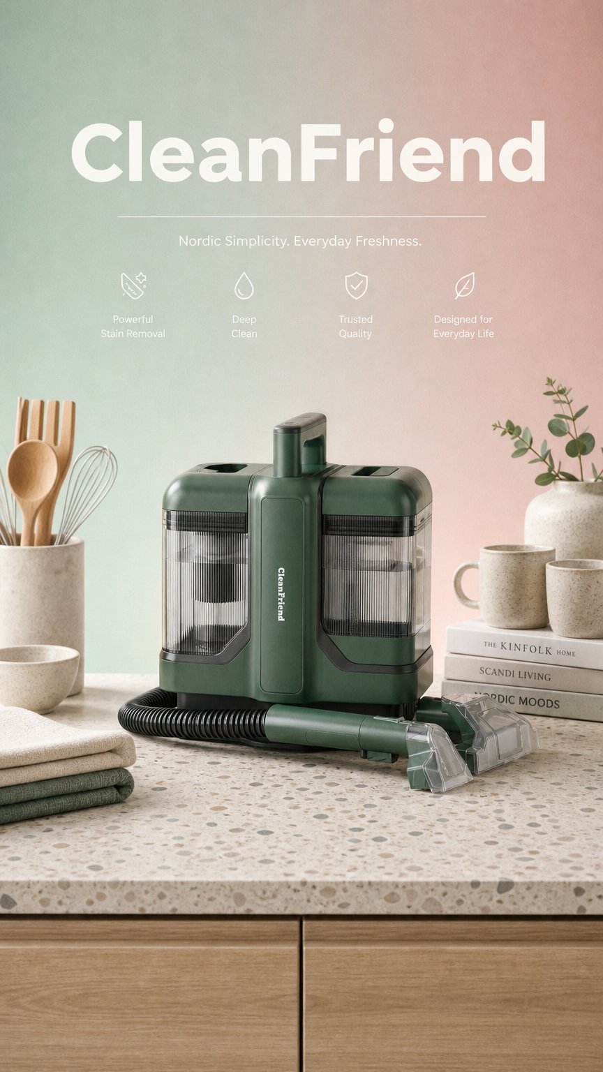 AI product shot of CleanFriend SpotCleaner™ Tæpperenser