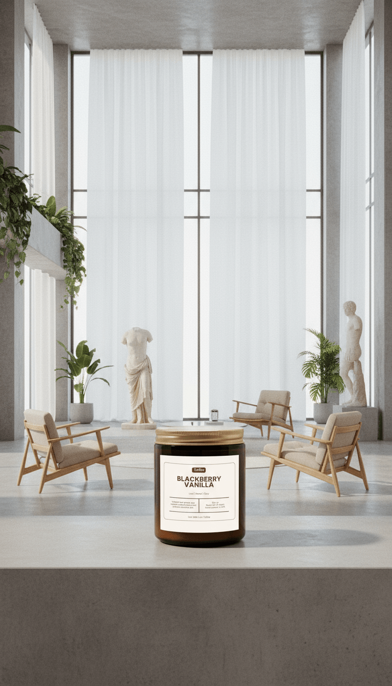 AI product shot of Blackberry Vanilla Candle Amber Jar 9oz