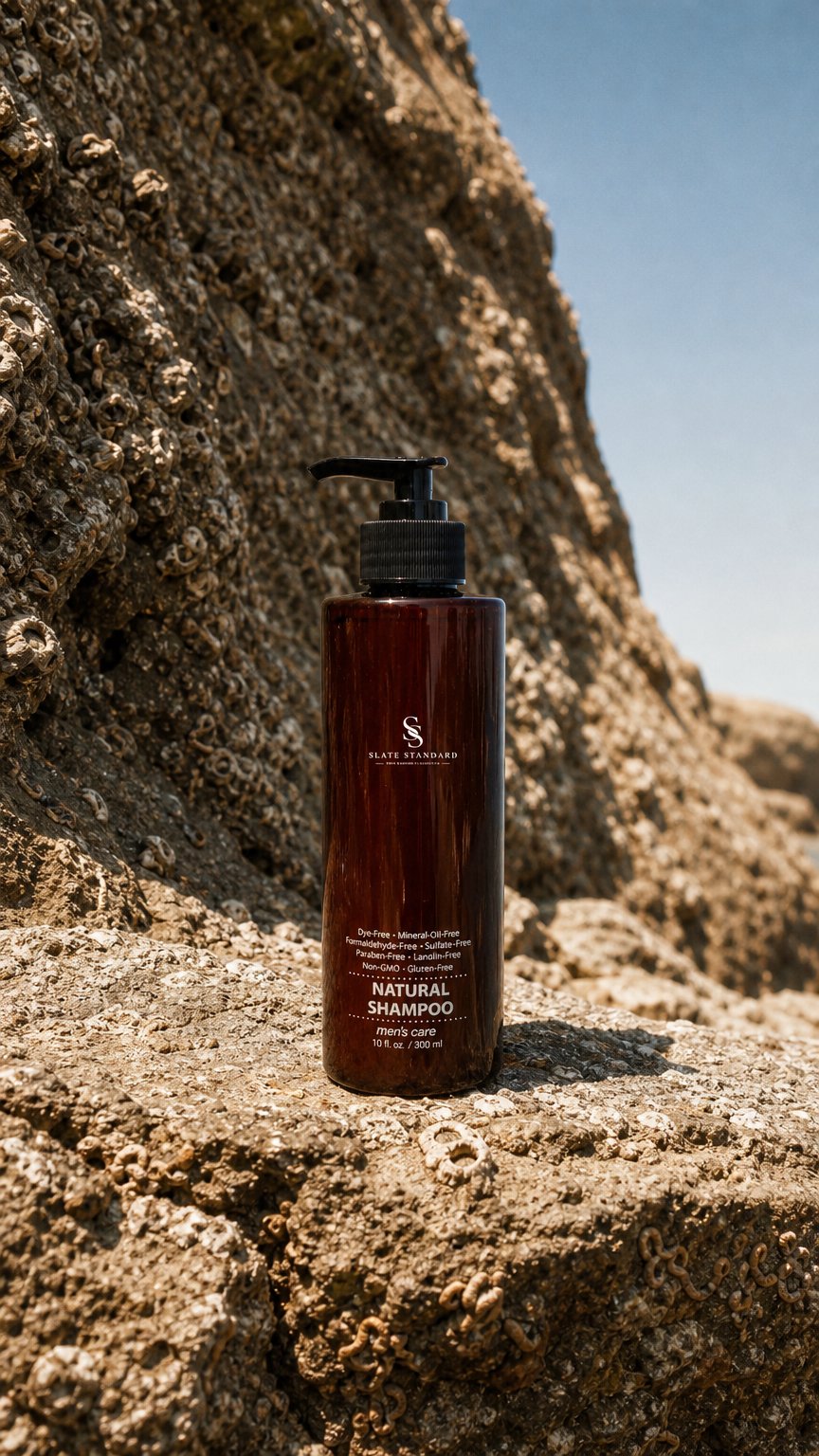 AI product shot of Slate Standard - Men's Shampoo
