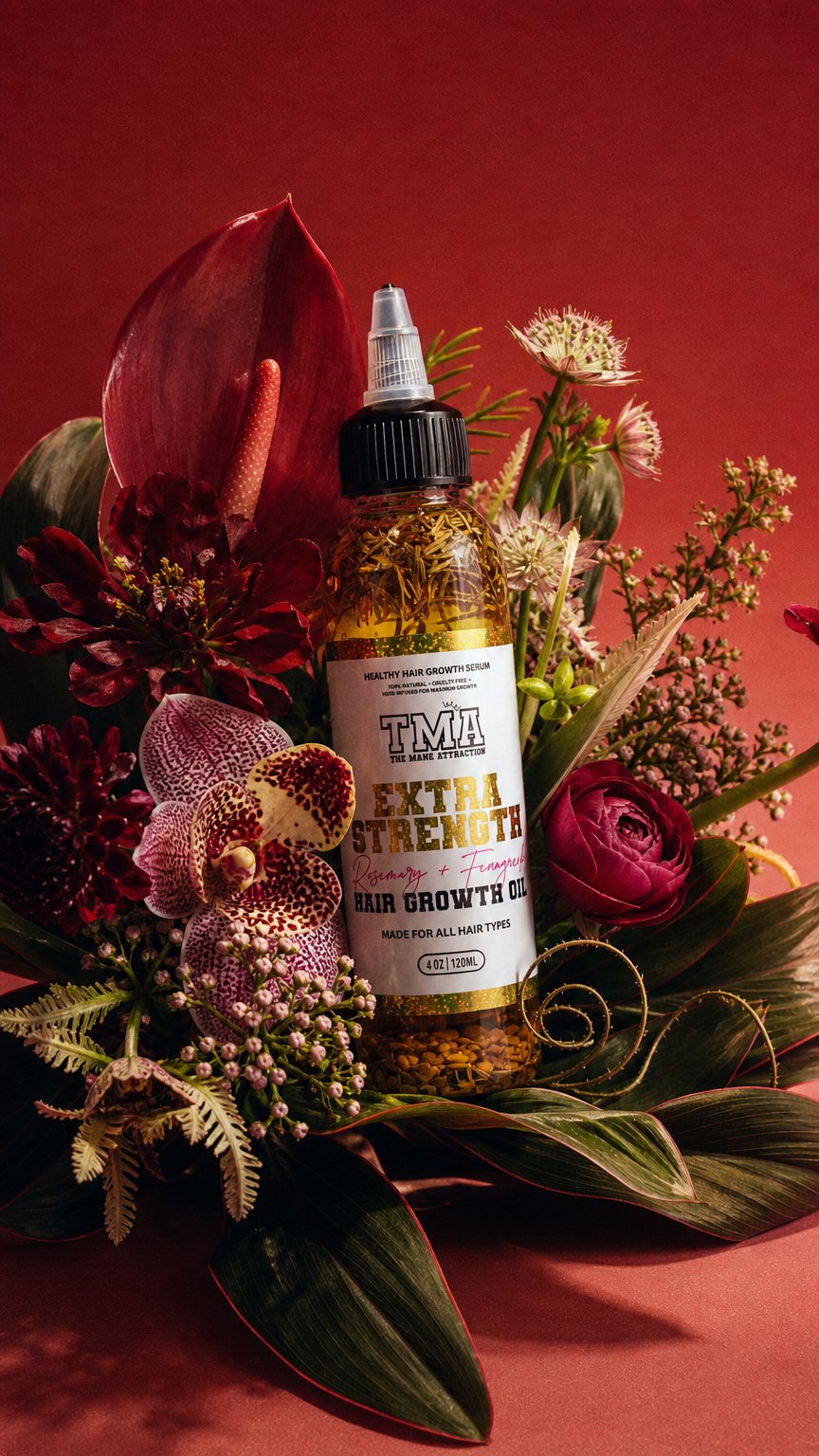 AI product shot of Jumbo Extra Strength Rosemary+Fenugreek Herbal Hair Growth Oil