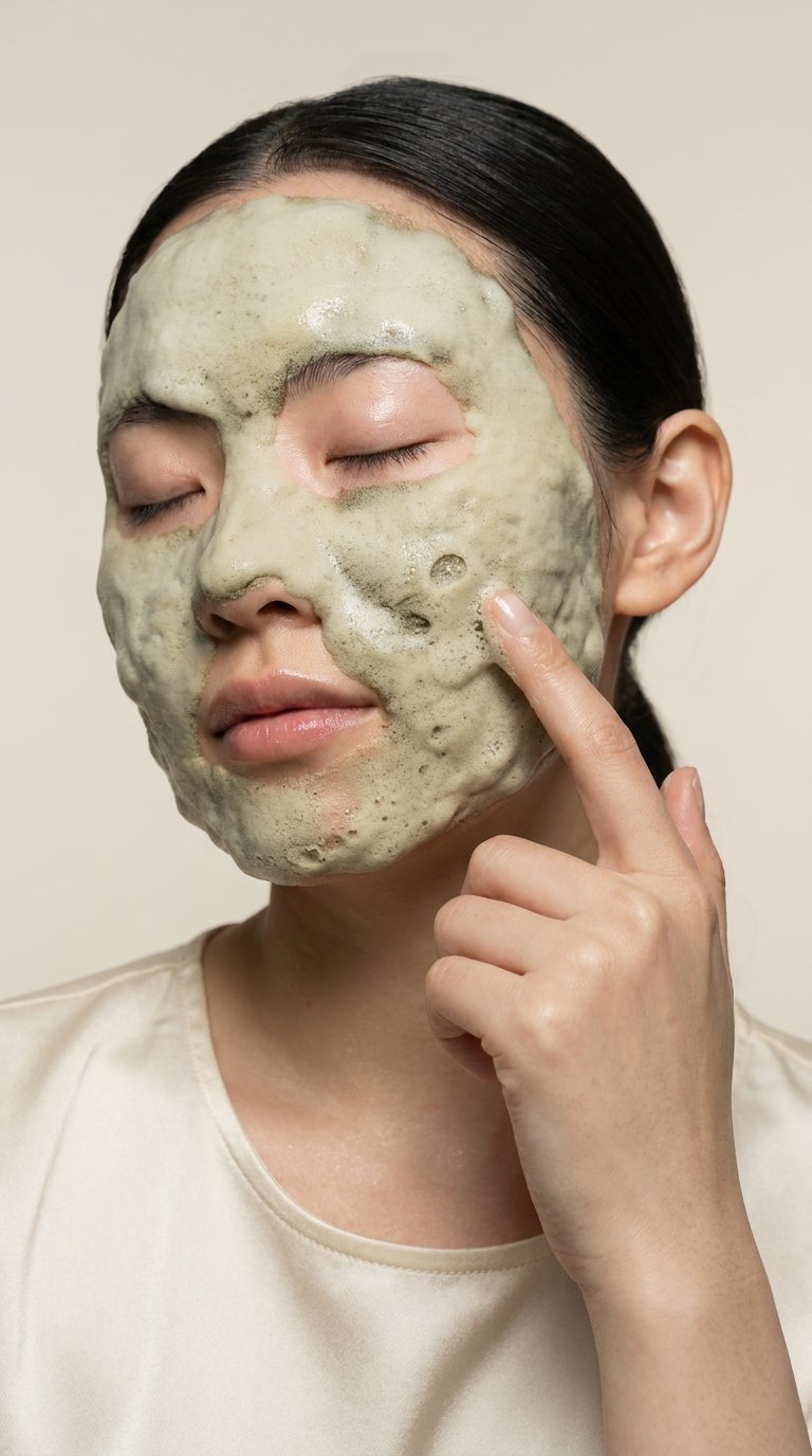 AI product shot of Holy Basil bubble mask
