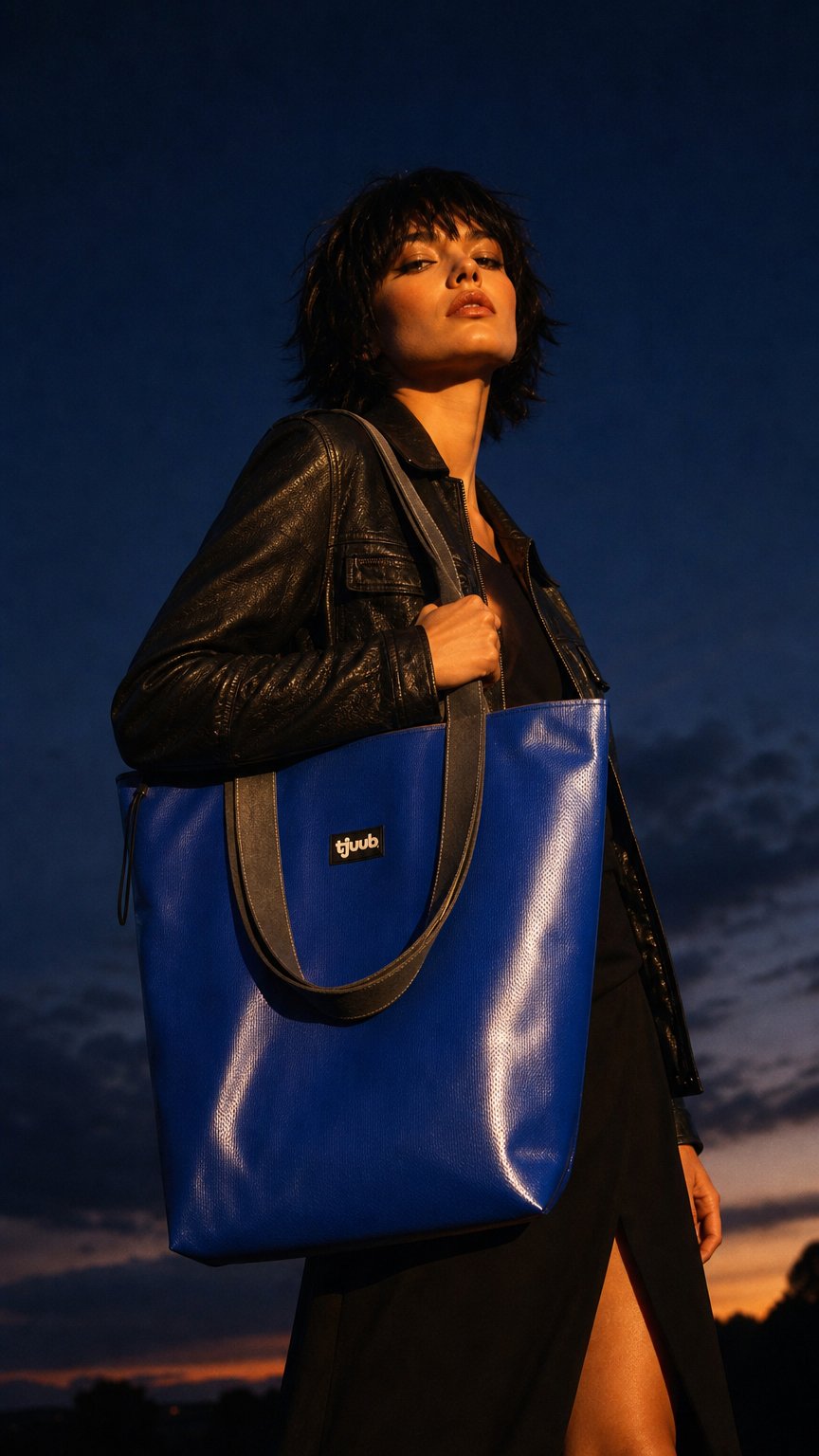 AI product shot of Lassen mit Reißverschluss – große Tasche aus LKW-Plane