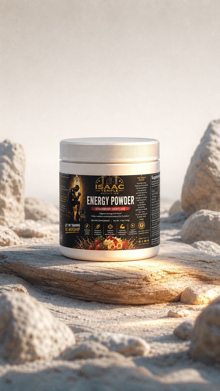 AI product shot of Energy Powder (Strawberry Shortcake)
