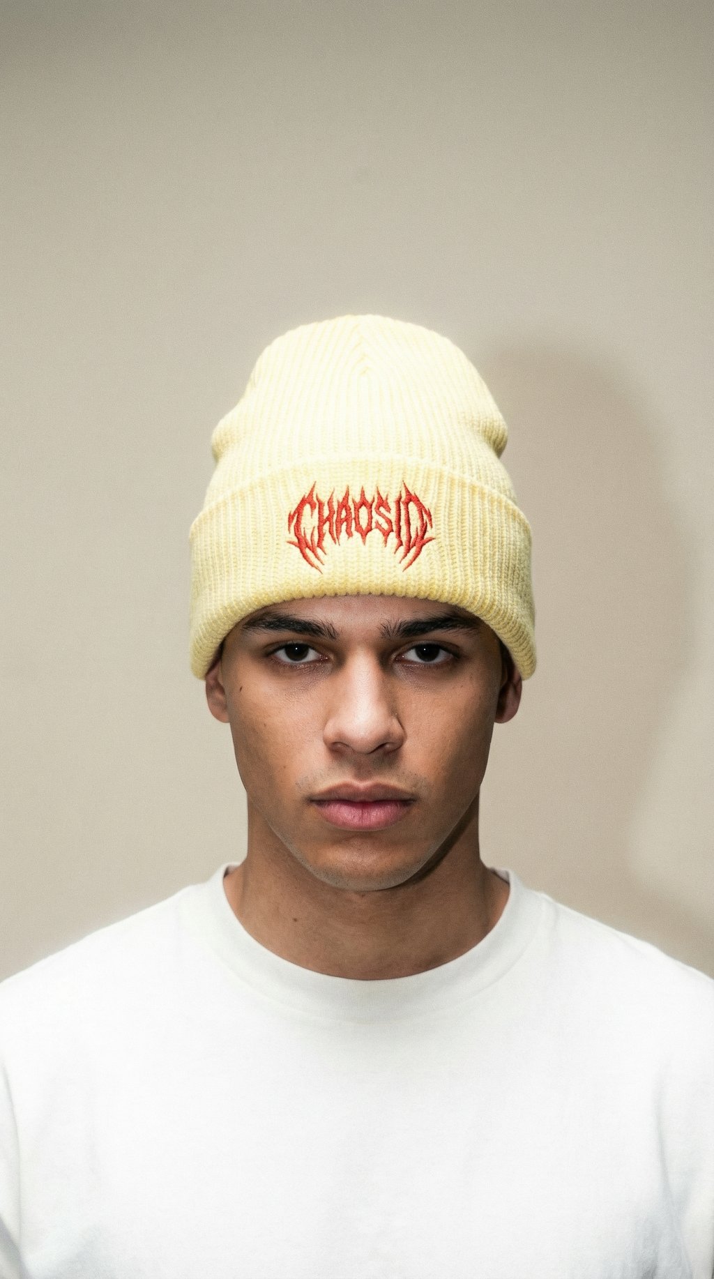 AI product shot of ChaosID cuffed Beanie