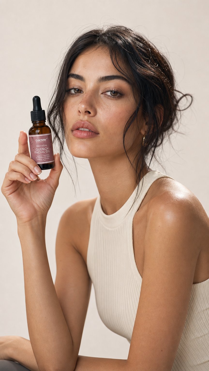 AI product shot of Quench Facial Oil – Hydrating Multi-Serum