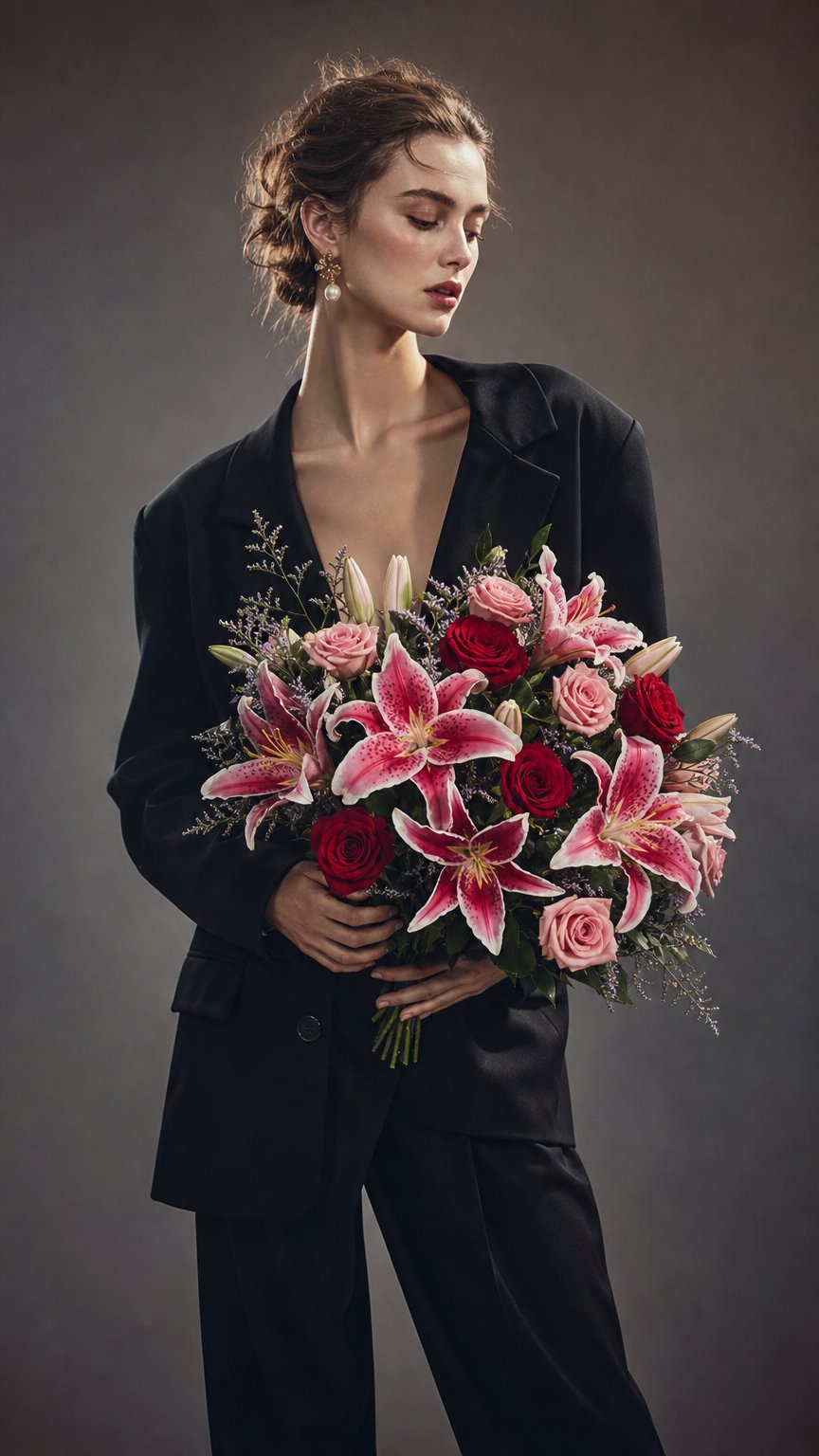 AI product shot of Pink Lily Bouquet