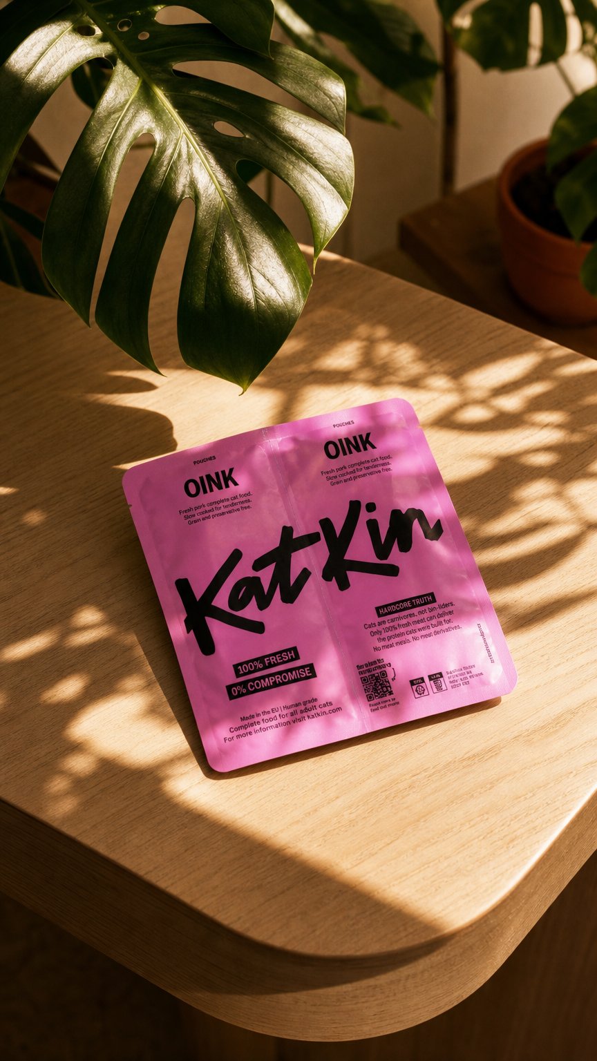 AI product shot of OINK: Fresh pork cat food