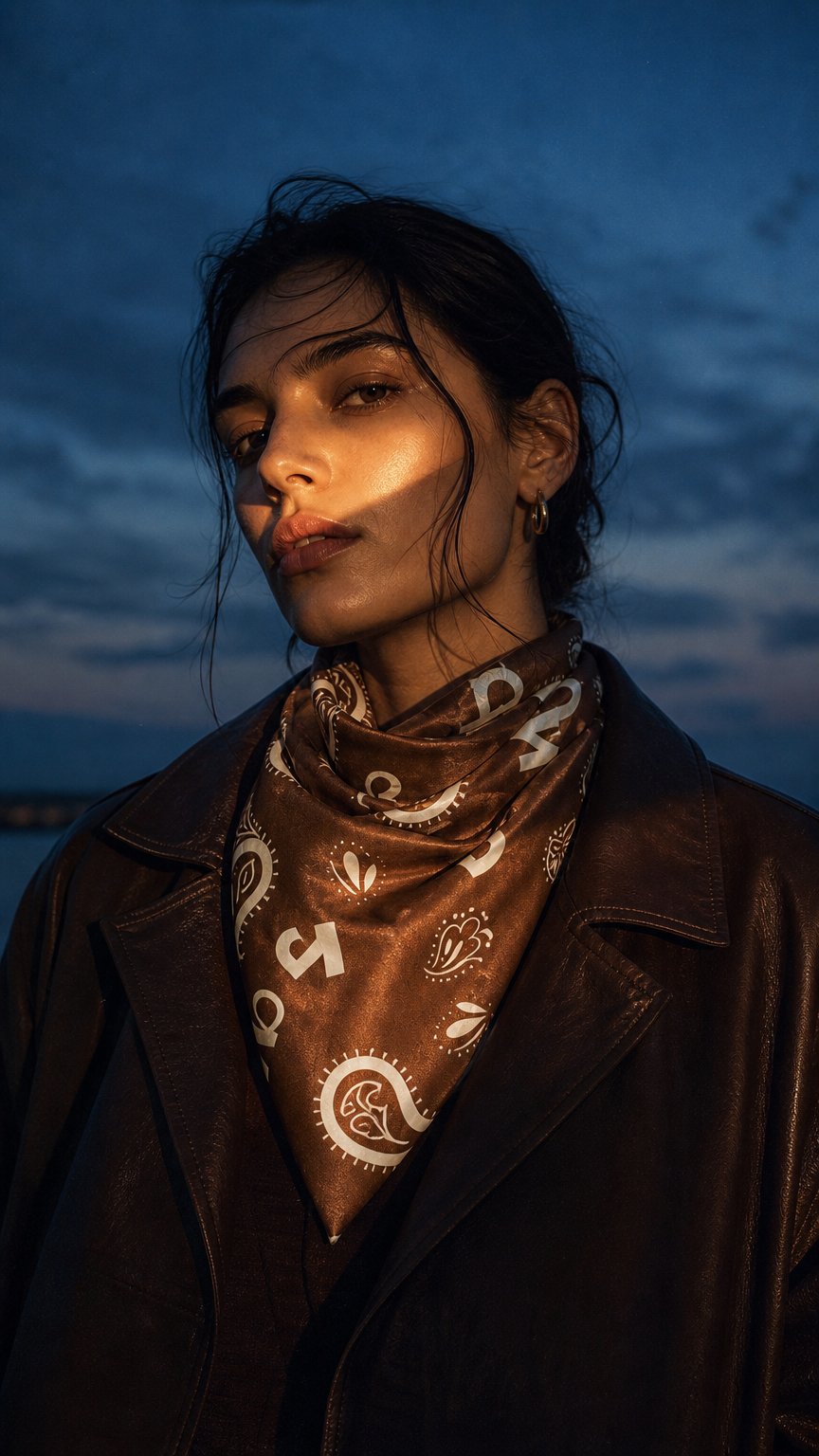 AI product shot of NIИTH DENIM Paisley Satin Scarf
