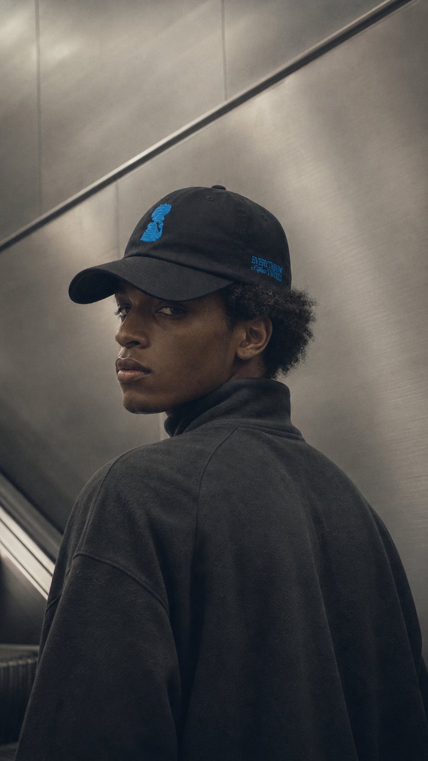 AI product shot of The "Blueprint" Silhouette Embroidered Cap
