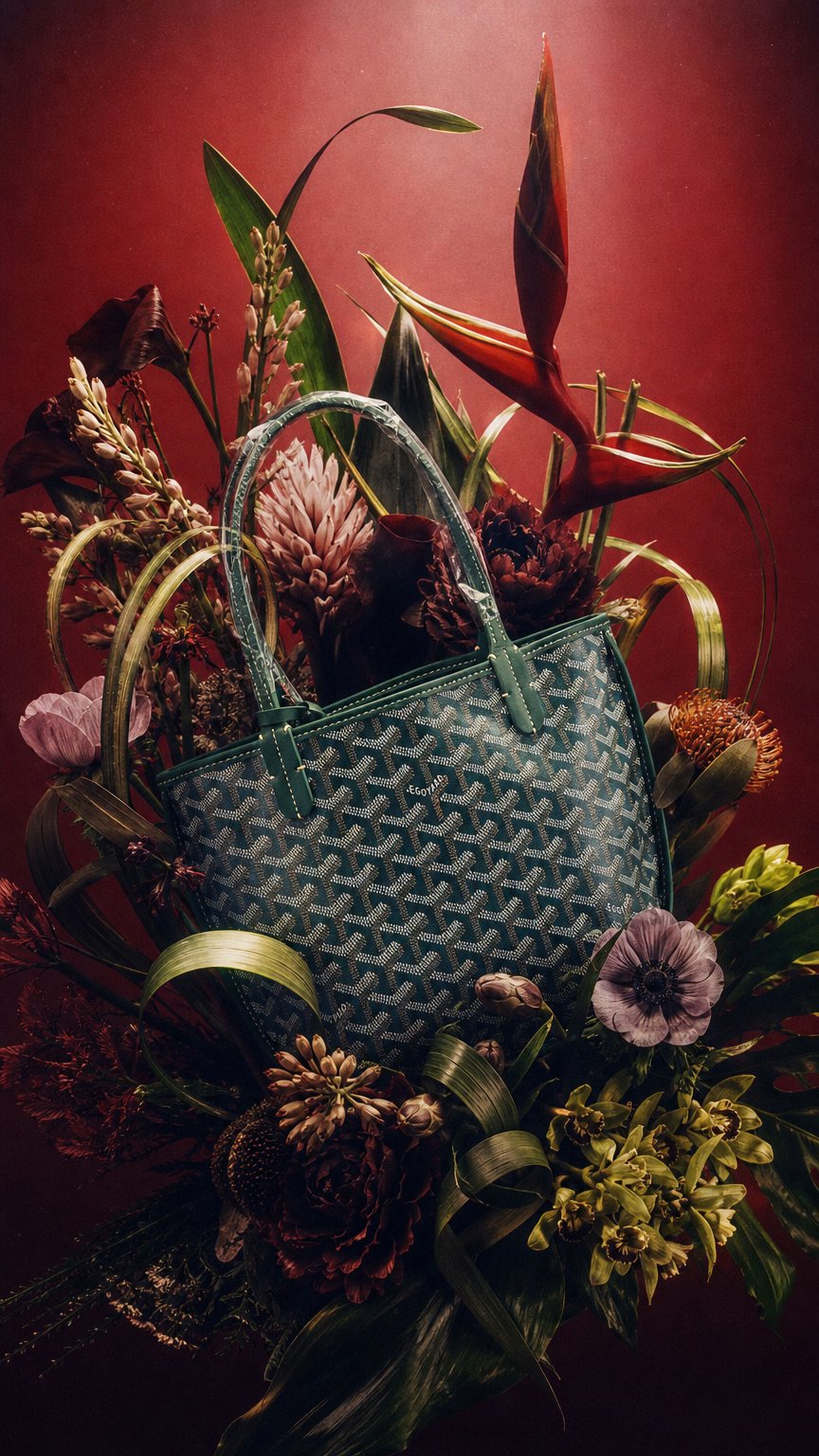 AI product shot of Goyard Mini Anjou Tote Bag Canvas Calfskin Green Silver-Tone Hardware