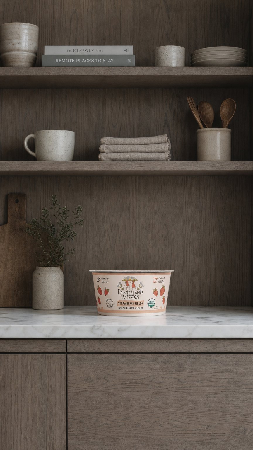 AI product shot of Painterland Sisters, Yogurt Icelandic Style SKYR Strawberry Organic, 5.3 Ounce