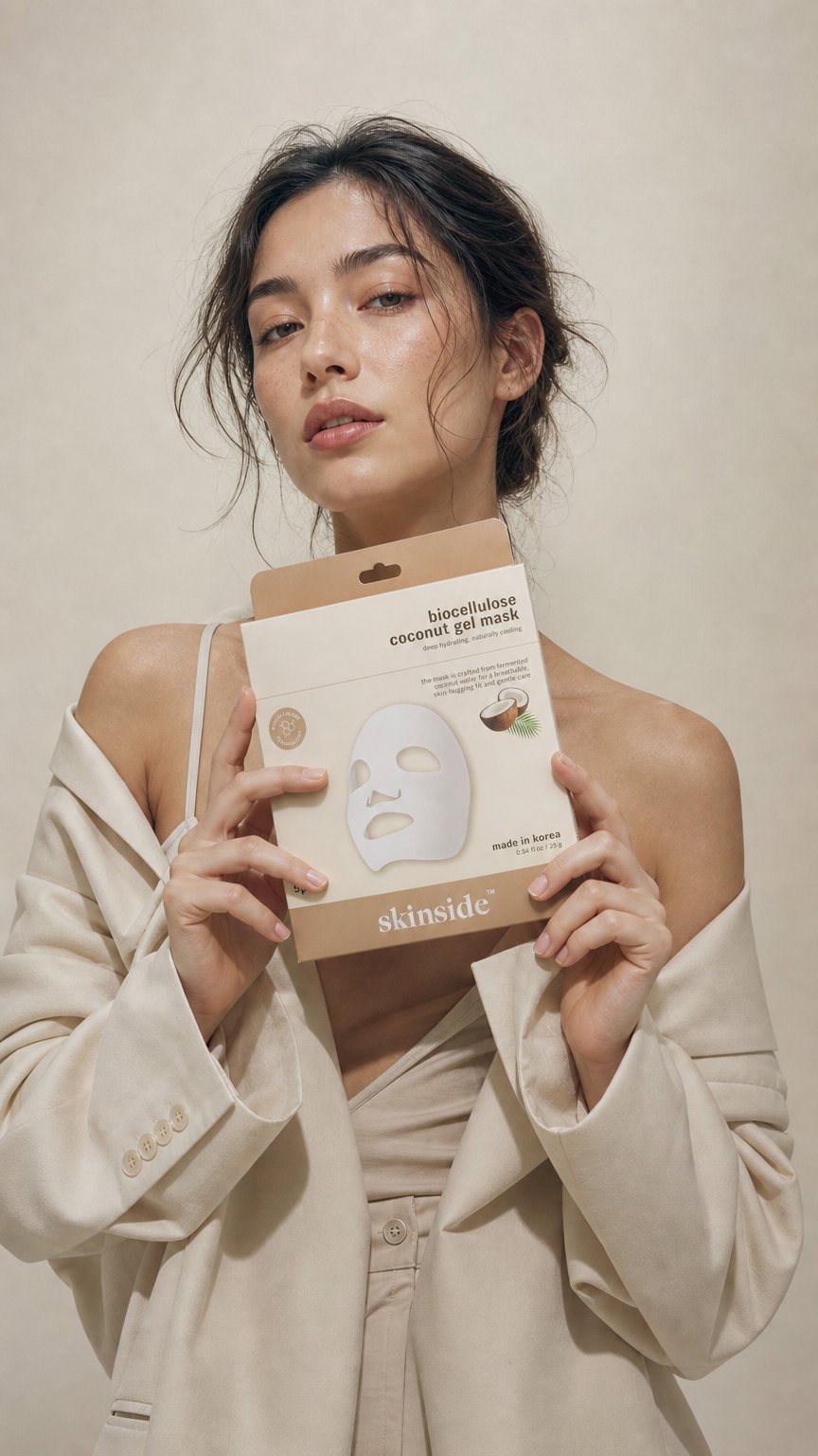 AI product shot of Biocellulose Coconut Gel Mask