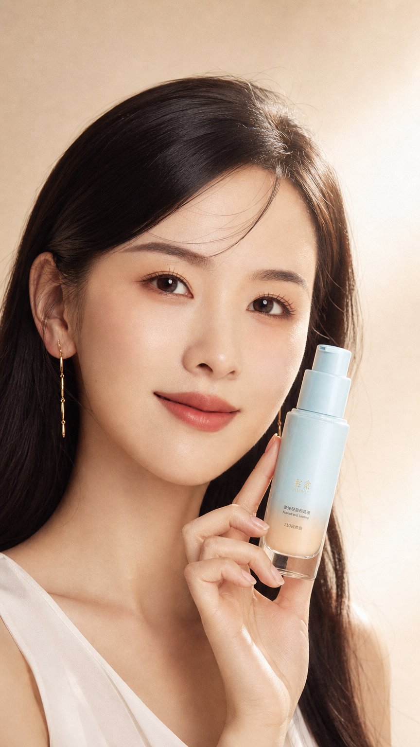 AI product shot of TIMAGE Frosted Fine Gauze Lasting Foundation Correcting Concealer 30ml+1g 彩棠雾瓷轻纱持妆粉底液饰颜遮瑕膏