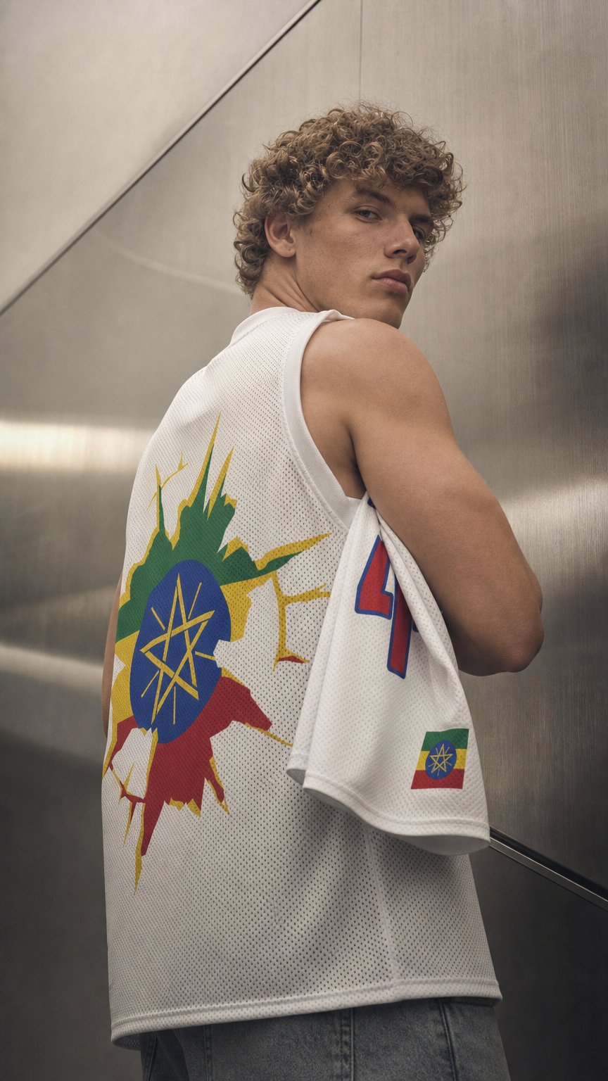 AI product shot of Ethiopia Flag (White) Premium Sport Jersey Tank Top