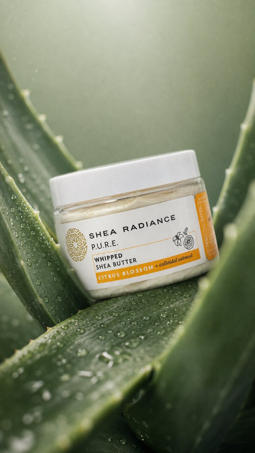 AI product shot of Whipped Shea Body Butter with Colloidal Oatmeal for Dry and Sensitive Skin