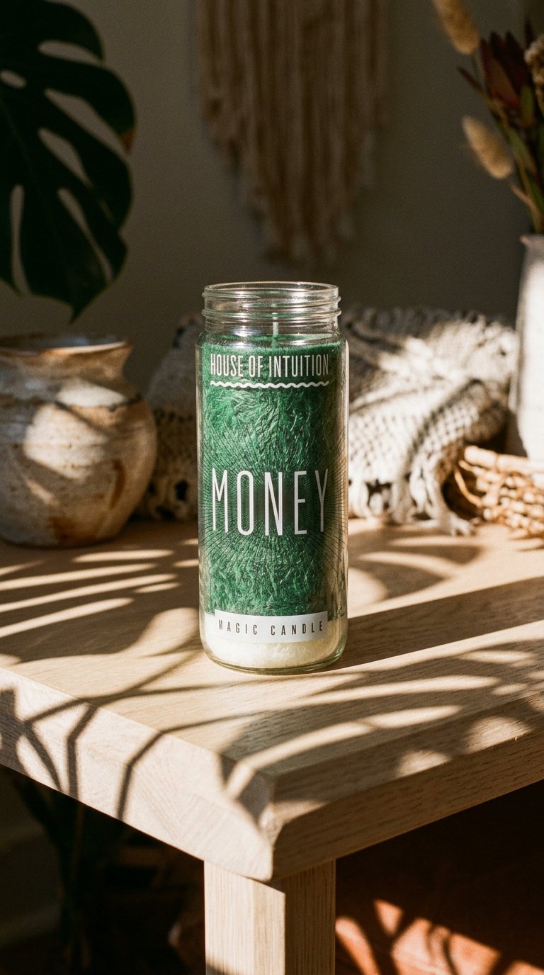 AI product shot of Money Magic Candle