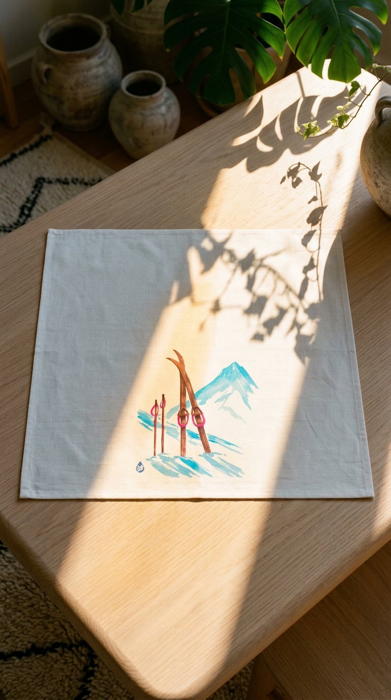 AI product shot of Apres Ski Tea Towel