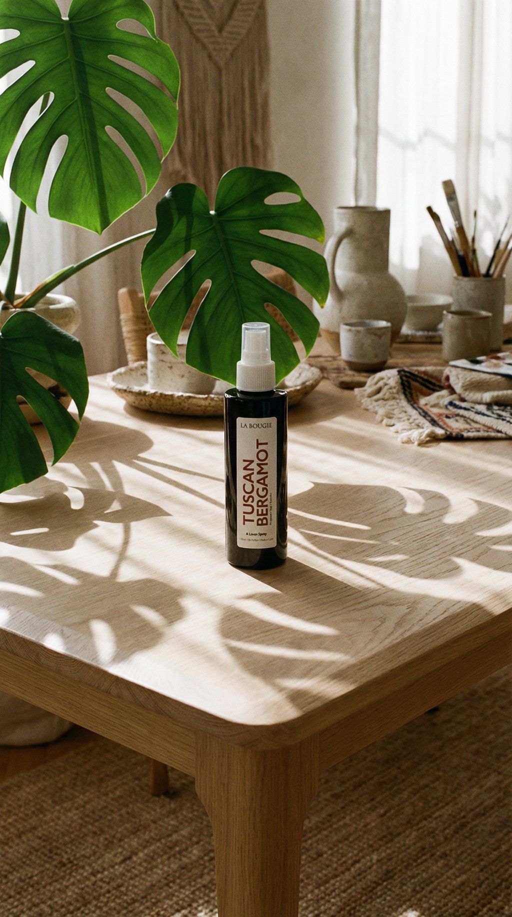 AI product shot of Tuscan Bergamot Linen Spray