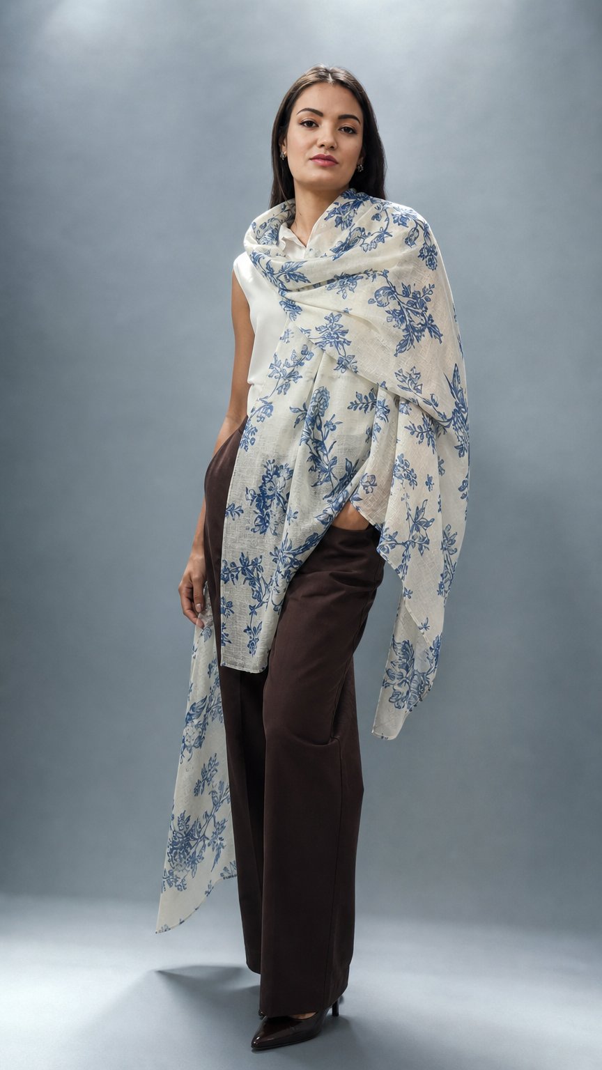 AI product shot of The Pashmina Poem: Wool Scarf in White & Blue