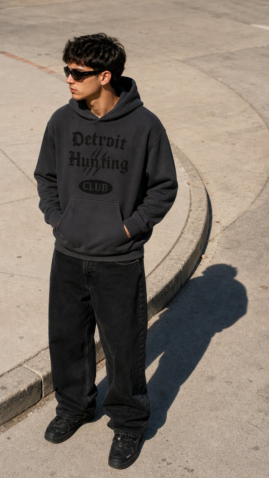 AI product shot of VINTAGE BLACK HOODIE