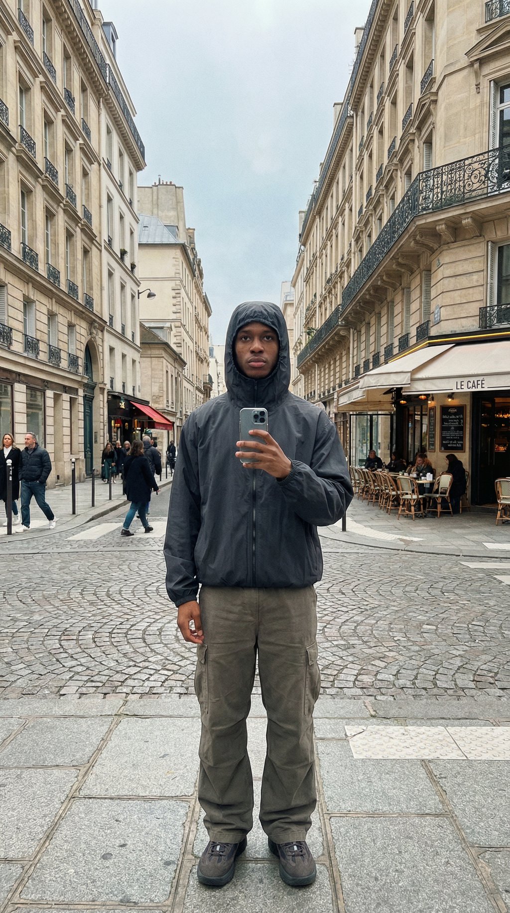 AI product shot of The North Face TNF Red Box Packable Hooded Wind Jacket