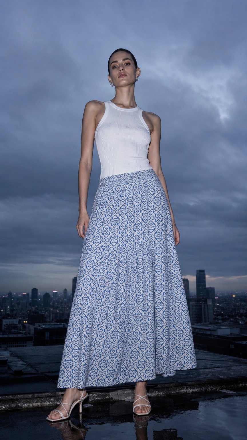 AI product shot of PGMALINA LIFE AOP LONG SKIRT WVN