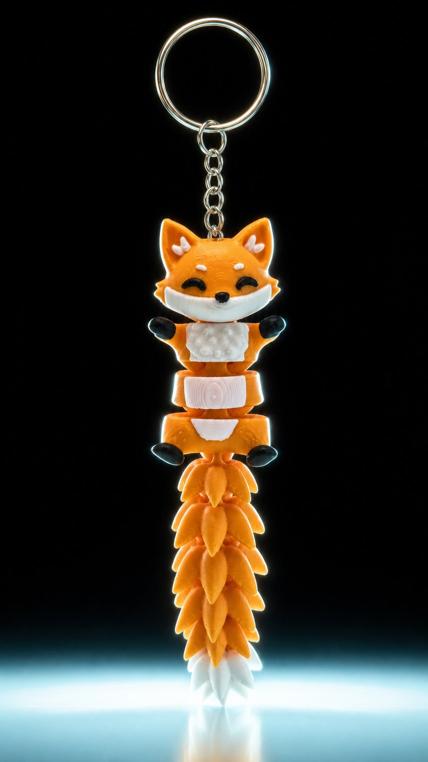 AI product shot of Cute Flexi Fox Keychain – Choose your own colors – 3D Printed