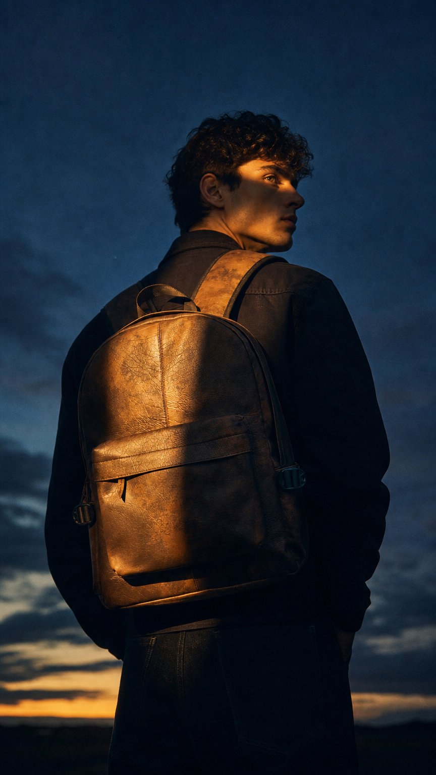 AI product shot of Ar leather backpack