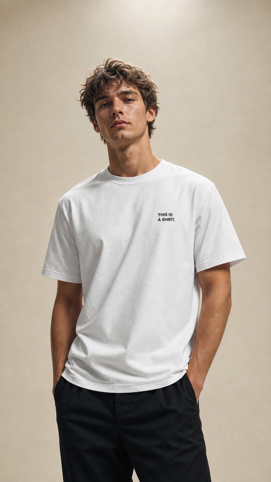 AI product shot of THIS IS A T SHIRT.